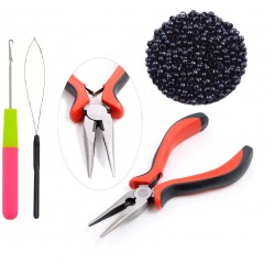 Set Nano Ring Extensii Par cu 100 Inele fara silicon Saten Inchis + Cleste + Iglita + Croseta IM001D